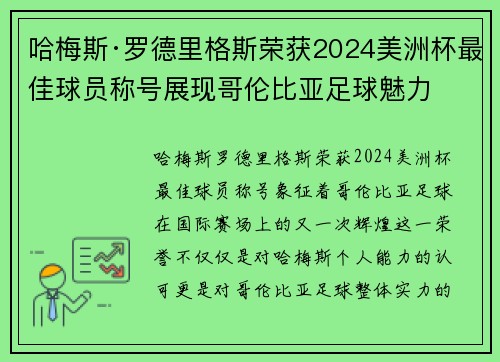 哈梅斯·罗德里格斯荣获2024美洲杯最佳球员称号展现哥伦比亚足球魅力